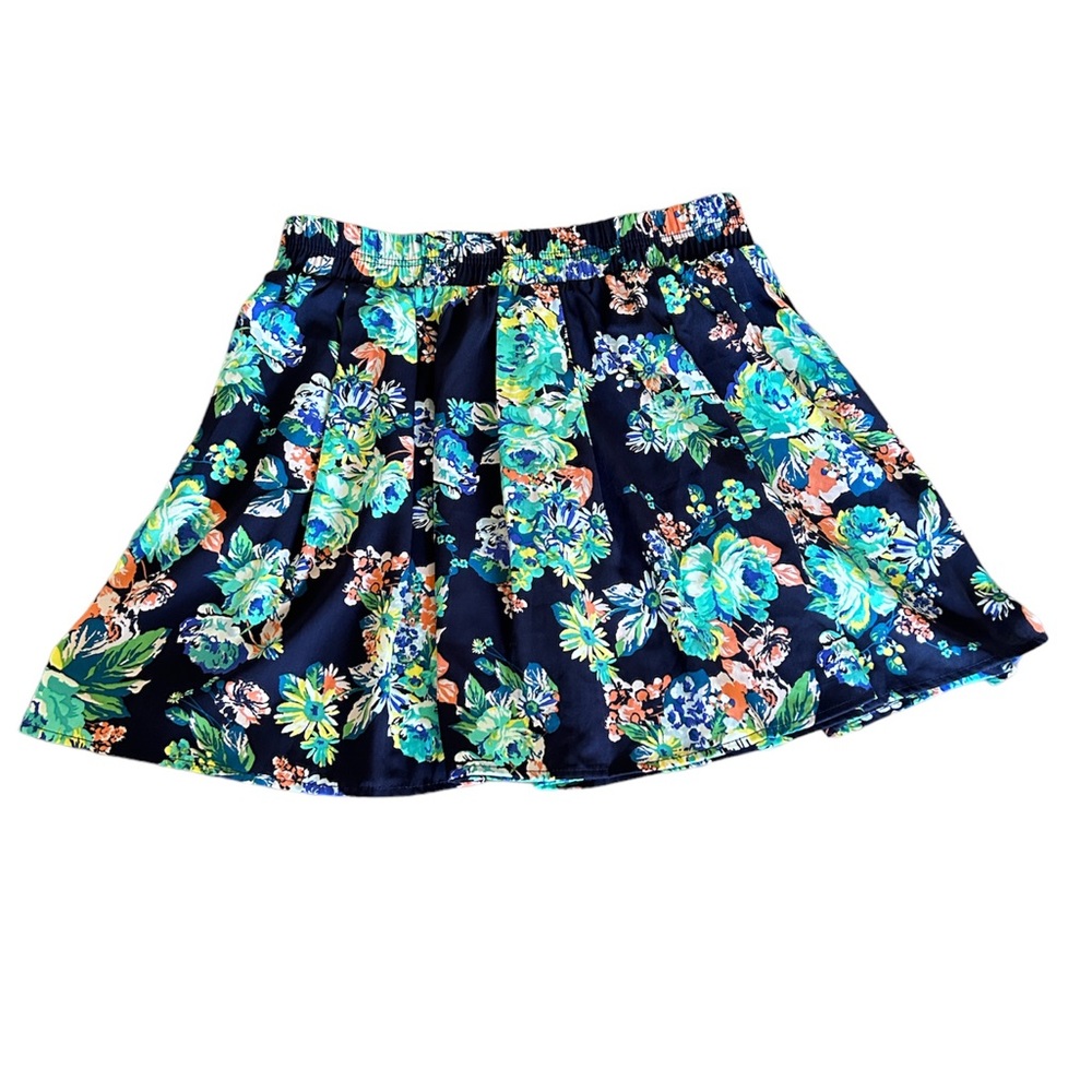Ambiance Pleated Elastic Waist Skater Floral Above Knee Skirt Size L